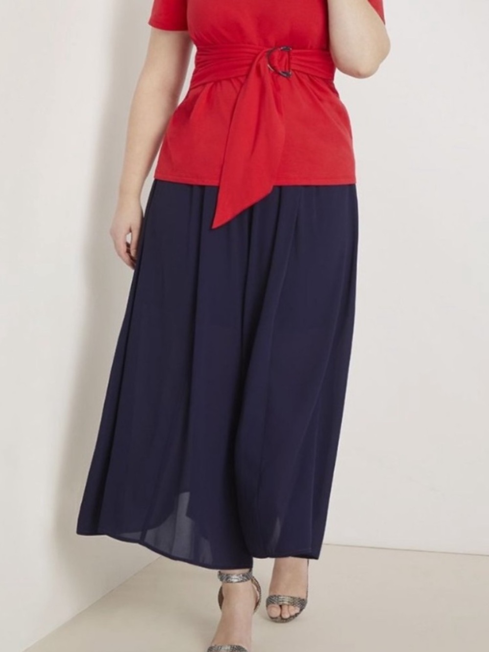 ELOQUII Navy Cropped Chiffon Palazzo Pant